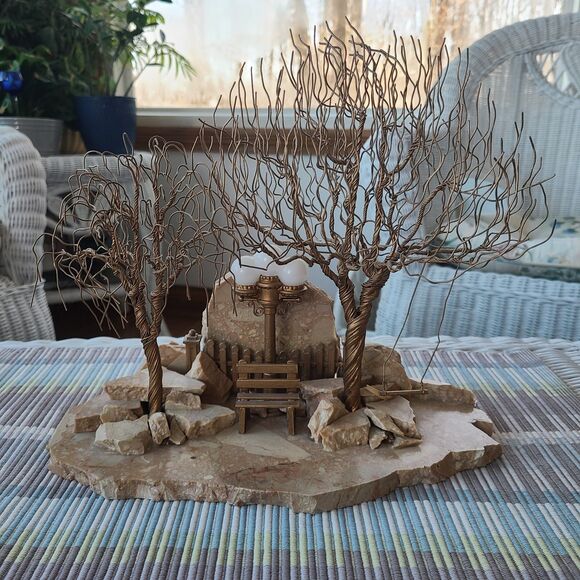 Unique Artisan GW Sanders Stone & Wire Double Tree Sculpture on Marble OOAK 1998 - Picture 2 of 10